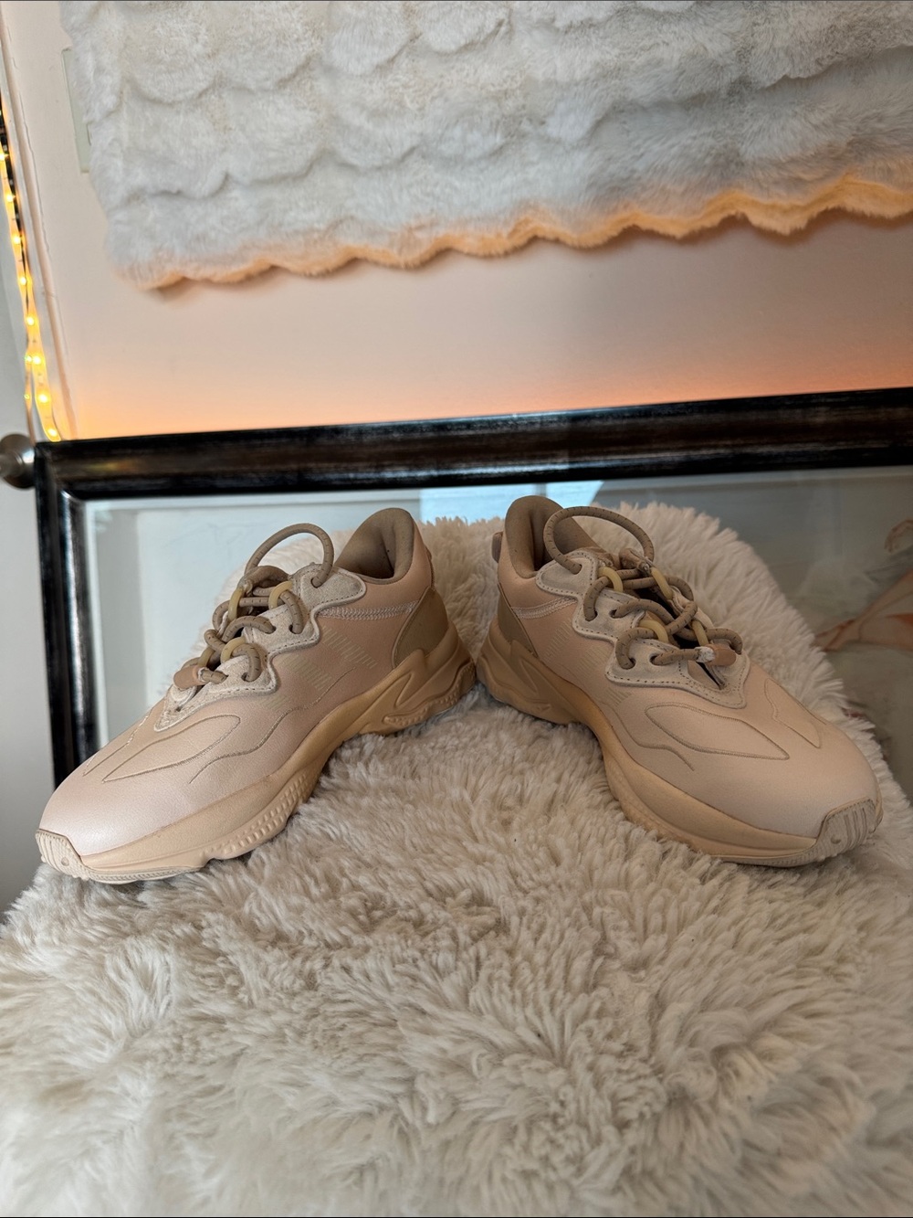 Neutral Beige Women's Chunky Sneakers - Fashionable Comfort